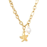 XPRESS STAINLESS STEEL STARFISH PEARL NECKLACE