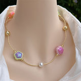 Copper Paperclip Chain 18K Gold Plated Inlay Heart Shape Zircon Pendant Necklace