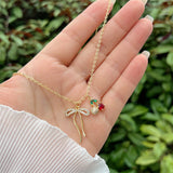 Copper cable chain 18K Gold Plated Cherry Heart Shape Zircon Pendant Necklace