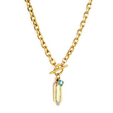 XPRESS Rhombus Accessory With White Diamond+Square Lake Blue Diamond Necklace