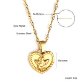XPRESS Engraved Angel Baby Heart Pendant Necklace Gold