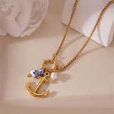 Ion Plating (IP) 18K Gold Plated Hook Compass Anchor 304 Stainless Steel Casual Retro Waterproof Non Tarnish 304 Stainless Steel Pendant Necklace