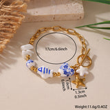 Ion Plating (IP) 18K Gold Plated Starfish Snails Fish 304 Stainless Steel ceramics Casual Hawaiian Beach Waterproof Non Tarnish 304 Stainless Steel Bracelets Necklace