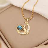 PVD Coated Real Gold Plated Moon Heart Shape 304 Stainless Steel Vintage Style Classic Style Waterproof Non Tarnish 304 Stainless Steel Pendant Necklace