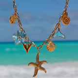 Jewelry Casual Vacation Beach Starfish Conch Heart Shape 304 Stainless Steel 18K Gold Plated Epoxy Plating Paperclip Chain Multi Charms Necklace