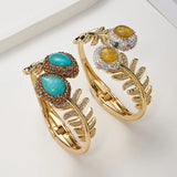 Long-Lasting Plated 14K Real Gold Plated Water Droplets Feather Copper Casual Vintage Style Vacation Inlay Bangle
