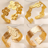 Fashionable Wide Edge Stainless Steel 18K Gold Plated Bracelet Women's Animal Series Eagle Flower Pattern Texture Punk Style