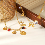 Stainless Steel Butterfly Knot Sun Heart Multi Pendant Necklace Ins Style Women's Metal Jewelry Plated 18K Gold