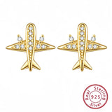 Fashionable S925 Sterling Silver Diamond Embedded Airplane Earrings New Style Personality Light Luxury Ear Jewelry Accessories
