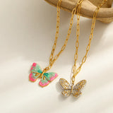 Sweet Butterfly Pendant Necklace 18K Gold Plated Stainless Steel Drip Oil Casual Romantic Commute Style Lobster Clasp Buckle