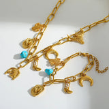 Fashion Casual 18K Gold Plated Stainless Steel Natural Stone High Top Boot Pendant Necklace Bracelet Jewelry Set For Women