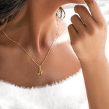 Vacuum Electroplating 18K Real Gold Simple Fashion Heart-shaped Initial Pendant Gold Box Chain Women's Necklace Lobster Clasp