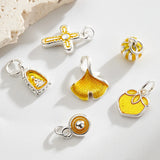 Fashion DIY Jewelry Accessories Copper Silver Plated Oil Drop Cross Ginkgo Leaf Round Ball Peach Pendant