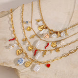 Elegant Titanium Steel Pearl Heart Necklace  Style Geometry Pattern Women's Jewelry Oil Drop Clavicle Chain