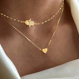Classic Retro Heart Initial Palm 201 Stainless Steel Copper Universal Electroplated 18K Real Gold Lip Chain Multi-layer Chain Women's Necklace Set