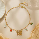 Stainless Steel Electroplated Butterfly Multi-Pendent Necklace Casual Elegant Handmade Sweet Oil Drop Electroplating lobster clasp