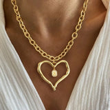 Fashion Exaggerated Heart-Shaped Micro-Inlaid Zircon Square Initial Pendant 18K Gold Plated Gold 201 Stainless Steel Chain Women's Necklace