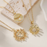 New Design Versatile Copper Plated 18K Gold Zircon Heart Geometric Flower Pendant Necklace Elegant Simple Style For Women Daily Wear