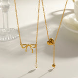 Vacuum Electroplating (In Furnace) Plated 18K Real Gold Heart-shaped Bowknot 304 Stainless Steel Freshwater Pearl Cute British Style New Version Electroplated Lobster Clasp Necklace