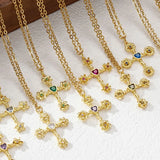 New Colorful Birthstone Necklace Electroplated Cross Pendant Stainless Steel And Copper Geometric Pattern Sweet Cool Style For Women