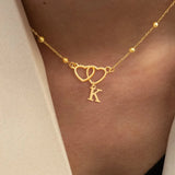 Elegant Classic Double Heart Initial Pendant Universal Electroplated 18K Real Gold Gold 201 Stainless Steel Ball Chain Women's Necklace