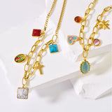Wholesale Jewelry Y2K Sweet Cross Heart Shape 304 Stainless Steel December Birthstone Turquoise Resin Cat's Eye Stone 18K Gold Plated Plating Inlay Cable Chain curb chain Pendant Necklace