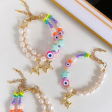 modern style dog eye freshwater pearl soft clay copper beaded bracelets