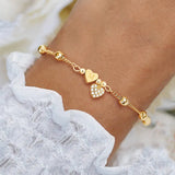 Simple Elegant Casual Heart-shaped Initial Micro-inlaid Zircon Heart Pendant Gold Stainless Steel Ball Chain Women's Bracelet
