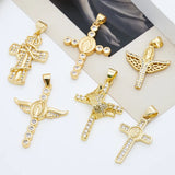 1 Pc/Package Copper Zircon 18K Gold Plated Cross Virgin Mary Crown Pendant