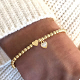 Vacuum Electroplating 18K Real Gold Fashion Gold Heart-shaped Initial Copper Bead Bracelet for Women Simple Style Classic No Buckle Non-adjustable Bead Chain
