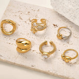 Trendy Geometric Open Ring Set Dipped In 18K Real Gold Embedded Zircon Heart Tail Ring Unisex Cold Style Titanium Steel Ring