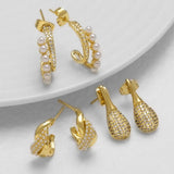 Pearl Waterdrop Earrings Copper Plated 18K Gold Irregular Simple Style Women's Daily Jewelry Accessories Ear Studs Erj83