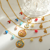 Elegant Fresh Sweet 18K Gold Plated Stainless Steel Pearl Embedded Mushroom Flower Necklace Bracelet Jewelry Set For Women