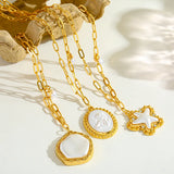 Romantic Elegant Fashion 18K Gold Plated Stainless Steel Pearl Embedded Star Round Pendant Necklace For Women Casual Weekend Date Festival