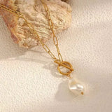 Simple INS Stainless Steel Pin Necklace Paperclip Pendant Imitation Pearl Necklace Non-Fading Versatile Collarbone Chain