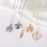 Gold Plated Cross Necklace Pearl Zirconium Wings Love Heart Lockbone Chain Unisex Modern Minimalist Four Seasons Suitable