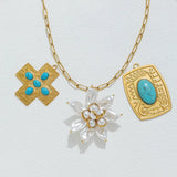 Retro High-End Feeling Stainless Steel Turquoise Cross Flower Pendant DIY Jewelry Sweater Chain Bag Accessories
