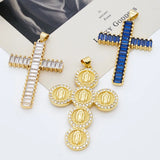 1 Pc/Package Copper Zircon 18K Gold Plated Cross Virgin Mary Rectangle Pendant