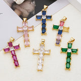 Hot-Selling DIY Jewelry Accessories Zircon Rectangular Cross Pendant Simple Style Modern Style Copper
