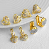 AS Jewelry Xiyin   Hot-Selling Two-Tone Full Zircon Heart Earrings Copper Plated 18K Gold Stud Earrings Erv69