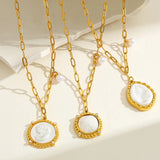 18K Gold Plated Stainless Steel Imitation Pearl And Zirconia Geometric Irregular Multi-Pendant Necklace Elegant Cute Retro Classic Style