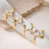 Electroplating 18K Real Gold Plated Star Moon Heart Shape Copper Retro Simple Style Open Rings