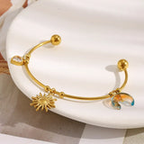 Elegant Creative Stainless Steel Gold Plated Sun Moon Beads C Bracelet Fashion Personality Hand Jewelry OL Style