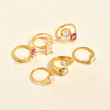 Geometric Square Large Crystal Diamond Vintage Splicing White Zircon Fashionable Elegant Water Drop Inlaid Stainless Steel 18k Gold Plated Ring