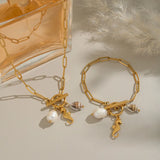 Natural Freshwater Pearl Sea Horse Shell Beach Theme Sexy High-End Stainless Steel Jewelry Necklace Bracelet Set For Women