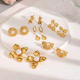 Fashionable 18K Gold Plated Flower Stud Earrings 304 Stainless Steel Bohemian Style Women's Jewelry Ear Decor Exaggerated Personality