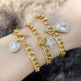 fashion heart-shape five-pointed star ot buckle copper bracelet wholesale