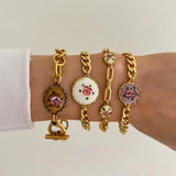 Style Floral Pendants Versatile High Quality Oil Painting Style Bracelets For Women Casual Modern Style