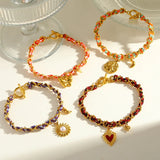 Dopamine Colorful Cute 18K Gold Plated Stainless Steel Imitation Pearl Butterfly Heart Pendant Woven Chain Bracelet For Women