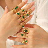 Elegant Titanium Steel Green Zirconia Embedded Ring For Women Non-Fading Luxury Sensation Fashionable Jewelry Accessory